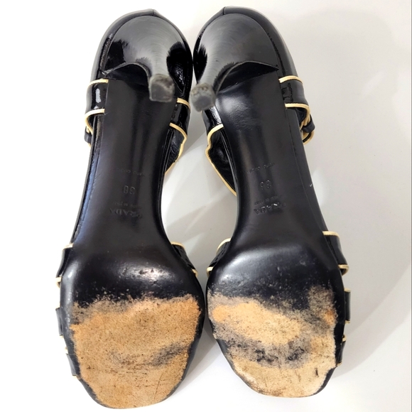 Prada Patent Leather Black Cream Heels Sandals Size EU 38 - Picture 13 of 16